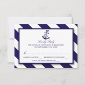 Nautical Stripes & Navy Blue Anchor Wedding RSVP Kaartje (Voorkant)