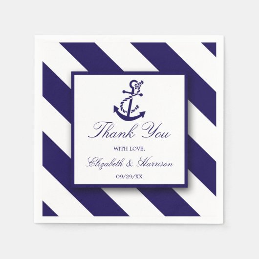 Nautical Stripes & Navy Blue Anchor Wedding Servet (Voorkant)