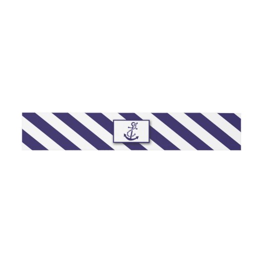 Nautical Stripes & Navy Blue Anchor Wedding Uitnodigingen Wikkel (Vlak)