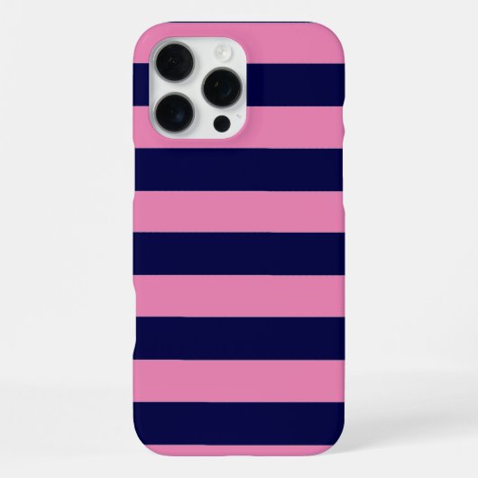 Nautical Stripes Navy Blue and Pink iPhone Hoesje (Achterkant)
