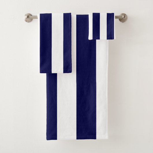Nautical Stripes Navy Blue and White  Bad Handdoek (Insitu)