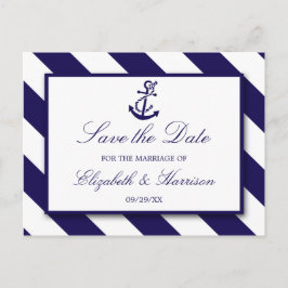 Nautical Stripes & Navy Blue Anker Opslaan van de  Aankondigingskaart