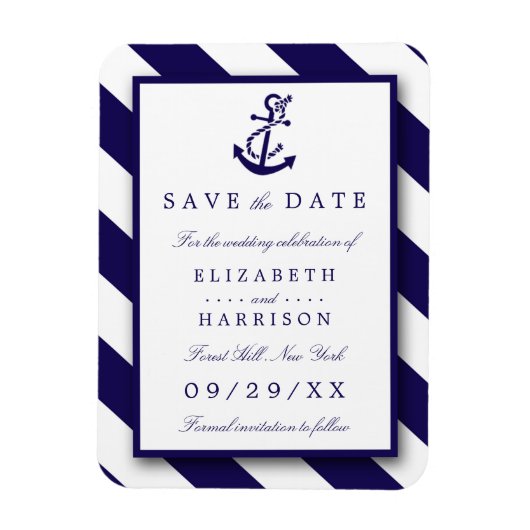 Nautical Stripes & Navy Blue Anker Opslaan van de  Magneet (Verticaal)