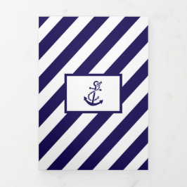 Nautical Stripes & Navy Blue Anker Wedding Suite Drieluik Uitnodiging