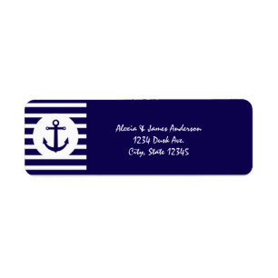 Nautical Stripes Navy Blue Elegante Adresetiketten Etiket