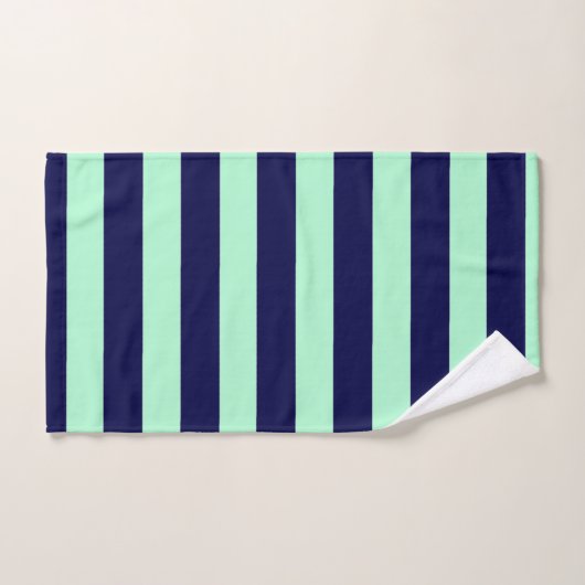 Nautical Stripes Navy Blue en Mint Green Bad Handdoek (Handdoek)