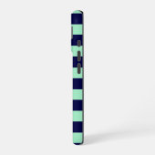 Nautical Stripes Navy Blue en Mint Green iPhone 16 Hoesje (Linkerkant)