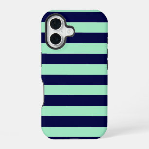 Nautical Stripes Navy Blue en Mint Green iPhone 16 Hoesje