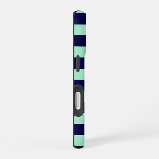 Nautical Stripes Navy Blue en Mint Green iPhone 16 Hoesje (Rechterkant)