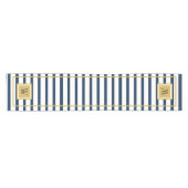 Nautical Stripes Navy Blue Monogram Initiaal Korte Tafelloper (Horizontaal)