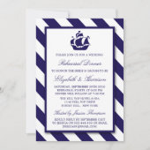 Nautical Stripes Navy Blue Ship Rehearsal Dinner Kaart (Voorkant)