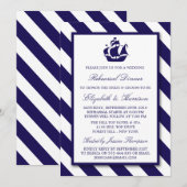 Nautical Stripes Navy Blue Ship Rehearsal Dinner Kaart (Voorkant / Achterkant)