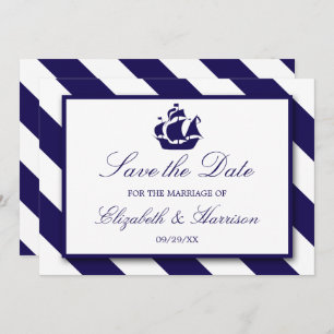 Nautical Stripes & Navy Blue Ship Save the Date