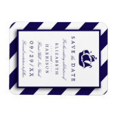 Nautical Stripes & Navy Blue Ship Save the Date Magneet (Horizontaal)