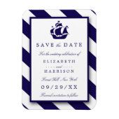 Nautical Stripes & Navy Blue Ship Save the Date Magneet (Verticaal)