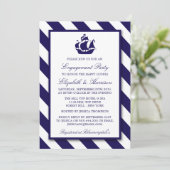 Nautical Stripes & Navy Blue Ship Verloving Kaart (Staand voorkant)