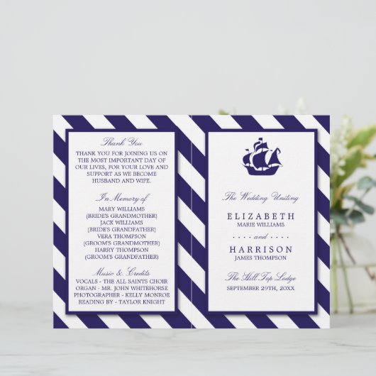 Nautical Stripes & Navy Blue Ship Wedding (Staand voorkant)