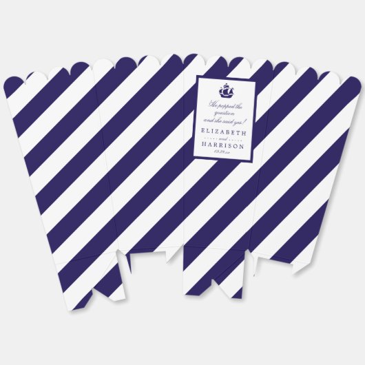Nautical Stripes & Navy Blue Ship Wedding Bedankdoosjes (Ongevouwen)