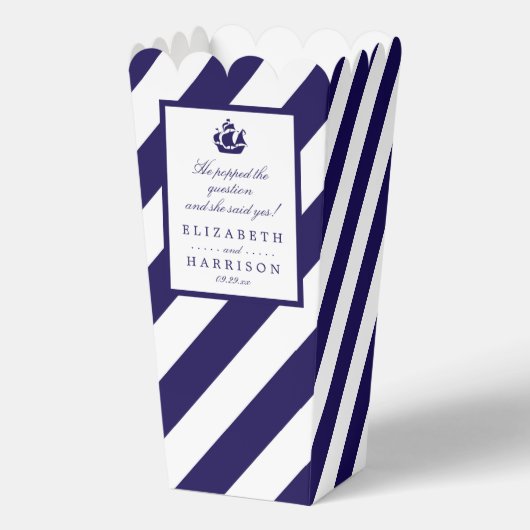 Nautical Stripes & Navy Blue Ship Wedding Bedankdoosjes (Voorkant)