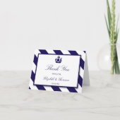 Nautical Stripes & Navy Blue Ship Wedding Bedankkaart (Voorkant)