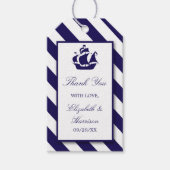 Nautical Stripes & Navy Blue Ship Wedding Cadeaulabel (Voorkant)