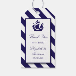 Nautical Stripes & Navy Blue Ship Wedding Cadeaulabel