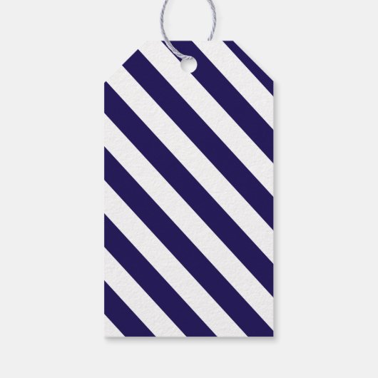 Nautical Stripes & Navy Blue Ship Wedding Cadeaulabel (Achterkant)