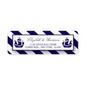 Nautical Stripes & Navy Blue Ship Wedding Etiket (Voorkant)