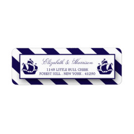 Nautical Stripes & Navy Blue Ship Wedding Etiket
