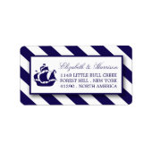 Nautical Stripes & Navy Blue Ship Wedding Etiket (Voorkant)