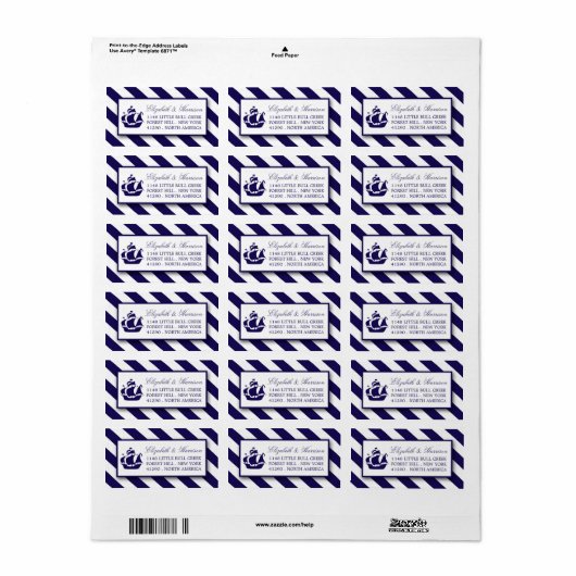 Nautical Stripes & Navy Blue Ship Wedding Etiket (Full Sheet)