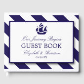 Nautical Stripes & Navy Blue Ship Wedding Gastenboek (Voorkant)