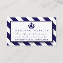 Nautical Stripes & Navy Blue Ship Wedding Informatiekaartje