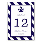 Nautical Stripes & Navy Blue Ship Wedding Kaart (Achterkant)