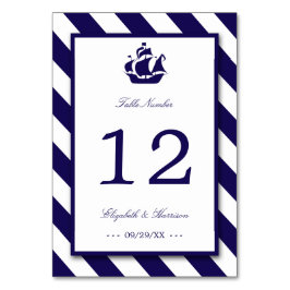 Nautical Stripes & Navy Blue Ship Wedding Kaart