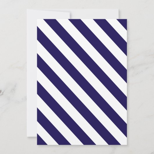 Nautical Stripes & Navy Blue Ship Wedding Kaart (Achterkant)