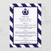 Nautical Stripes & Navy Blue Ship Wedding Menu (Voorkant)
