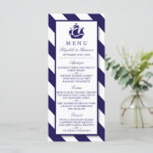 Nautical Stripes & Navy Blue Ship Wedding Menu (Staand voorkant)