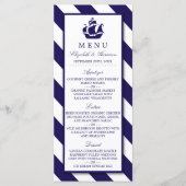 Nautical Stripes & Navy Blue Ship Wedding Menu (Voorkant)