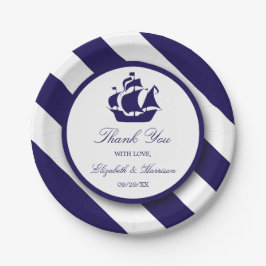 Nautical Stripes & Navy Blue Ship Wedding Papieren Bordje