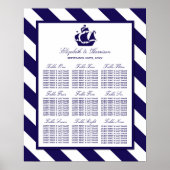 Nautical Stripes & Navy Blue Ship Wedding Poster (Voorkant)