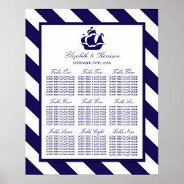 Nautical Stripes & Navy Blue Ship Wedding Poster
