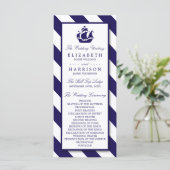 Nautical Stripes & Navy Blue Ship Wedding Programmakaart (Staand voorkant)
