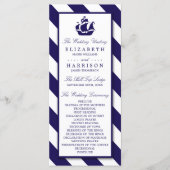 Nautical Stripes & Navy Blue Ship Wedding Programmakaart (Voorkant)