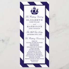 Nautical Stripes & Navy Blue Ship Wedding Programmakaart