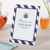 Nautical Stripes & Navy Blue Ship Wedding Reclamebord Met Voetstuk (Insitu)