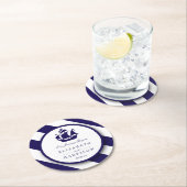 Nautical Stripes & Navy Blue Ship Wedding Ronde Kartonnen Onderzetter (Insitu)