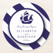 Nautical Stripes & Navy Blue Ship Wedding Ronde Kartonnen Onderzetter (Voorkant)