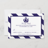 Nautical Stripes & Navy Blue Ship Wedding RSVP (Voorkant)