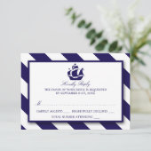 Nautical Stripes & Navy Blue Ship Wedding RSVP (Staand voorkant)